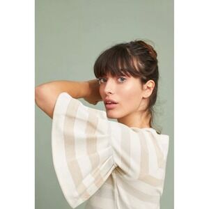 Maeve Anthropologie Helsa Striped Ruffled Sleeve Top Metallic Knit Size S